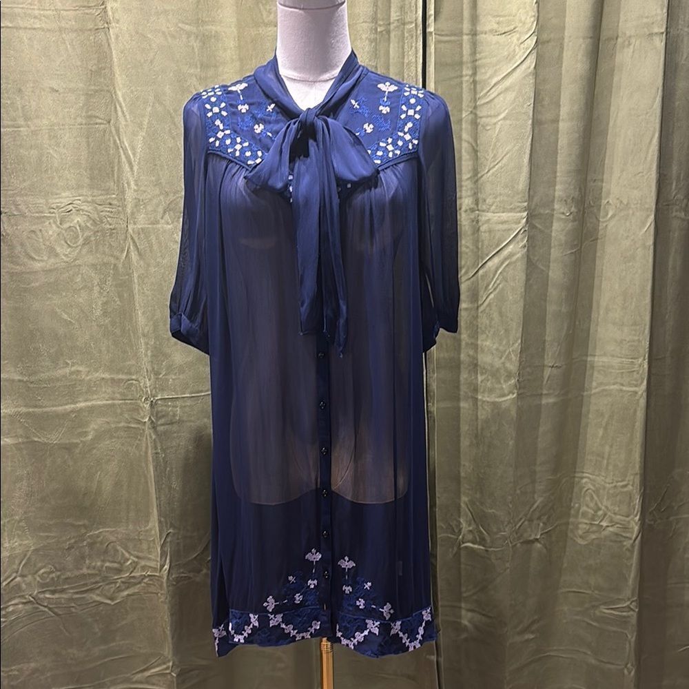Alice by Temperley 100% viscose Sheer Navy Blue Embroidered dress, US2